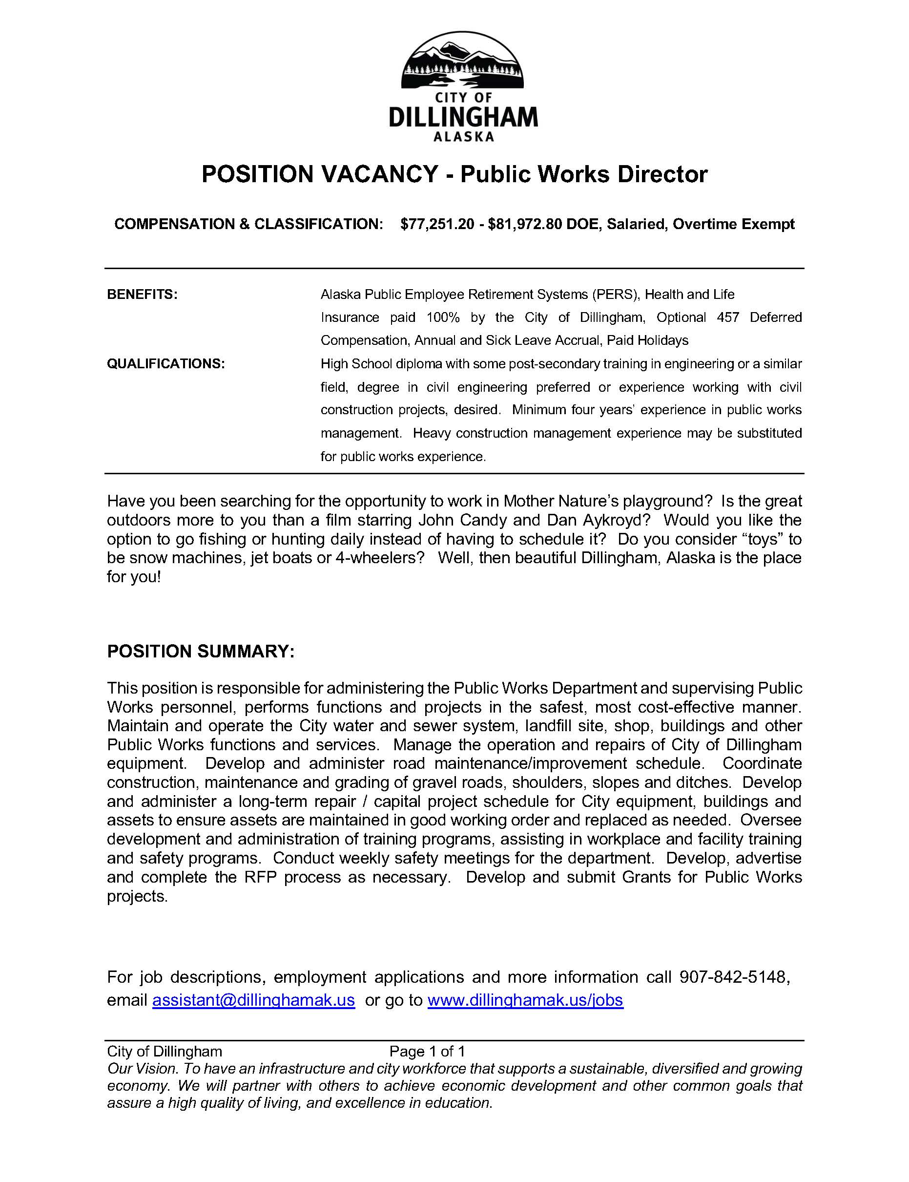 Public Works Director Dillingham, AK