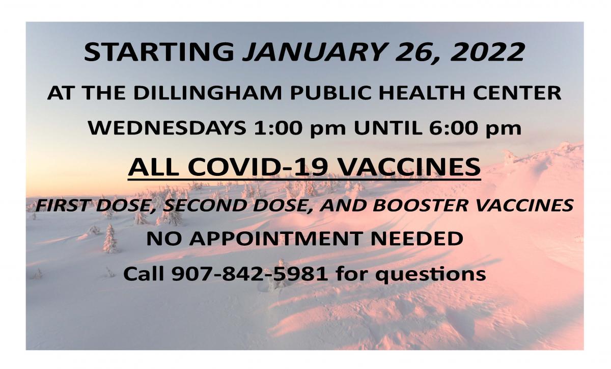 Dillingham Public Health Center providing COVID-19 Vaccinations, Wednesdays 1 pm to 6 pm
